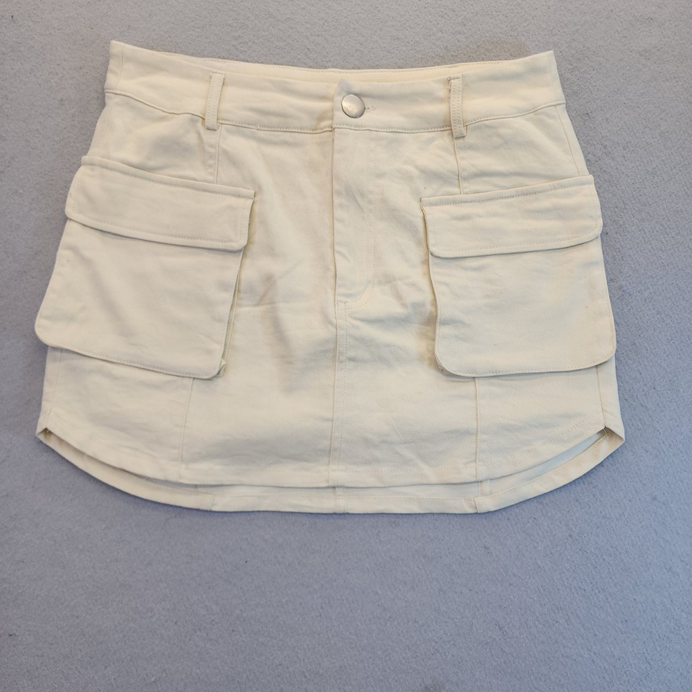 Cotton Candy LA Cream Cargo Mini Skirt Utility Denim Off White Pockets Size M